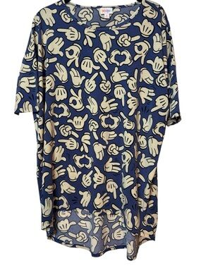 NWT Rare Disney x LuLaRoe Irma Tunic Mickey Mouse Hand Gestures Blue Sz M